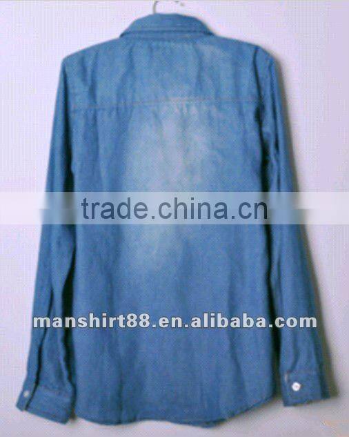Elegant European&American classic style 100% Cotton Light bule Denim/Retro shirt for Women/Ladies with S,M,L,XL,XXL