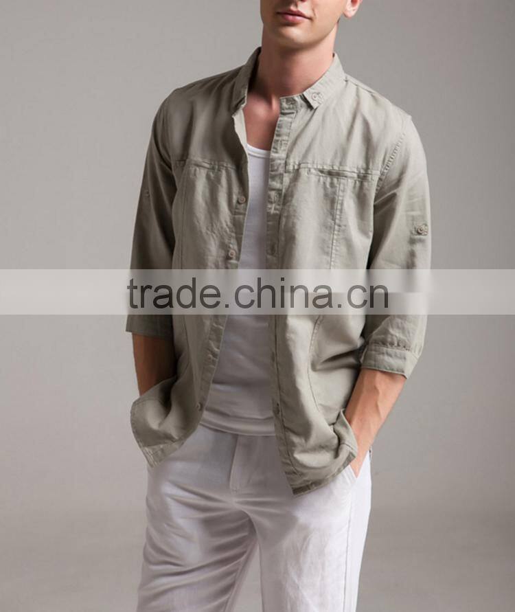 retro solid color the Chinese dress buttons three quarter sleeve fashionable t shirt for men