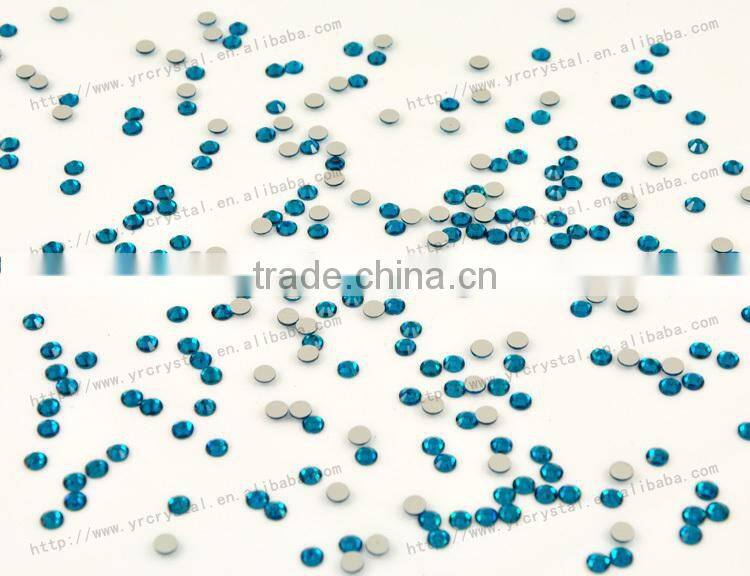 Round shape blue zircon color silver base crystal rhinestones flat back glass beads