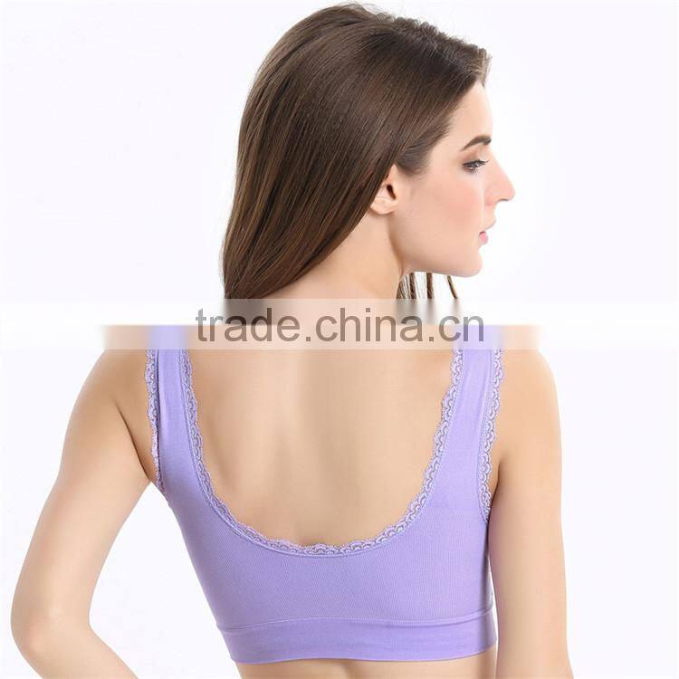 High grade shockproof full cup lace U-design nylon sexy women sports bra