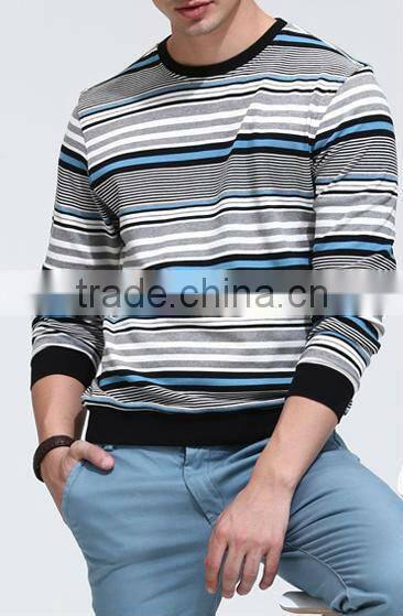 long sleeve round collar stripe knit polo shirts for men