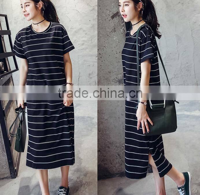 Wholesale women female dress soft cotton strip dress women ladies causal dress