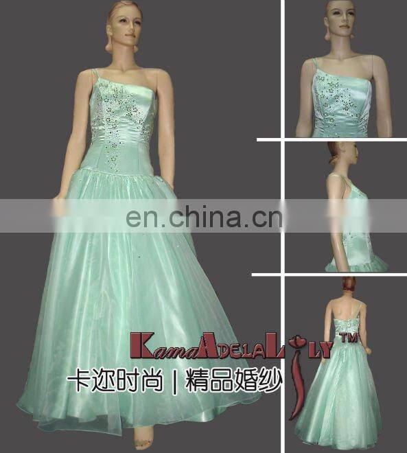 E0120 Single spaghetti strap shiny organza Wedding dress prom dress