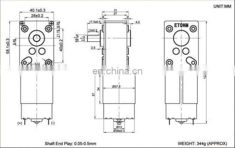 customized dc electric brush reduction dc gear worm motor 12v