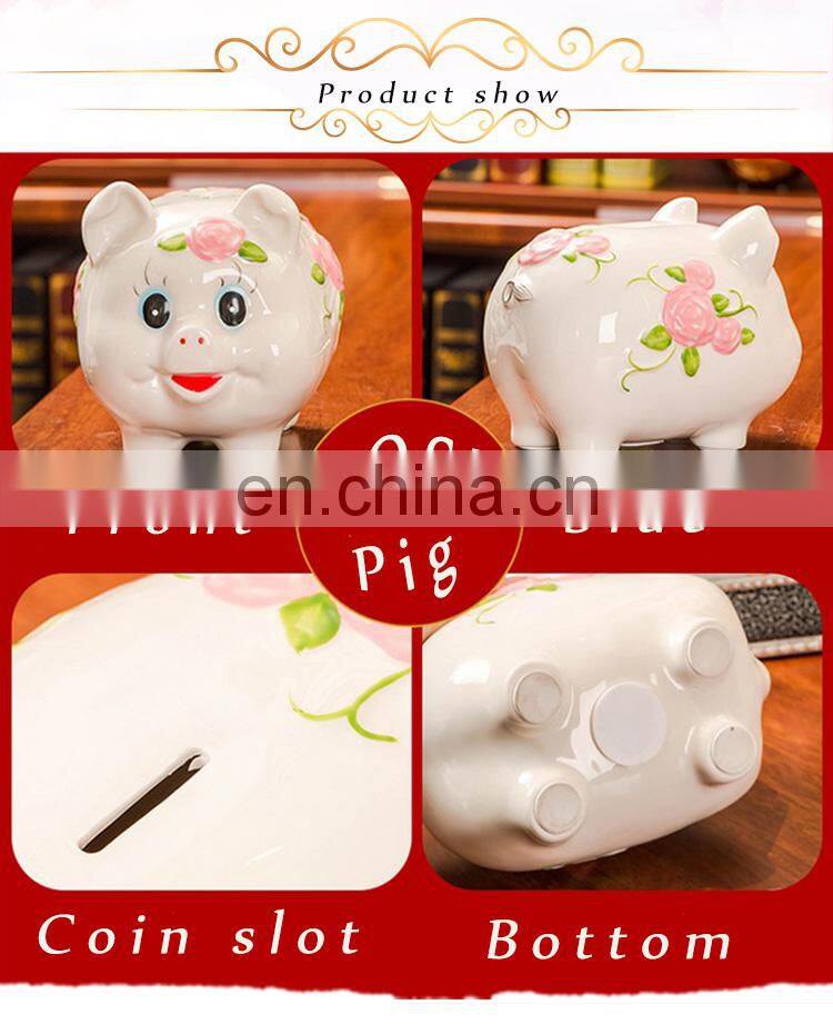 children gift home decoration rose colorful pig shape ceramic money box saving box