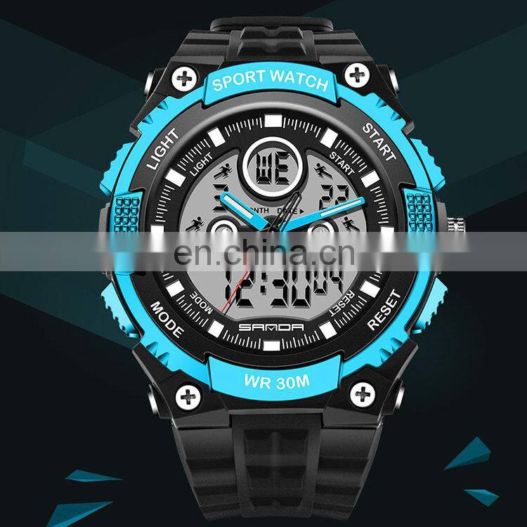 SANDA 709 Digital And Analogue Watch For Man Silicone Strap Stopwatch Luminous Men Sport Watches Original