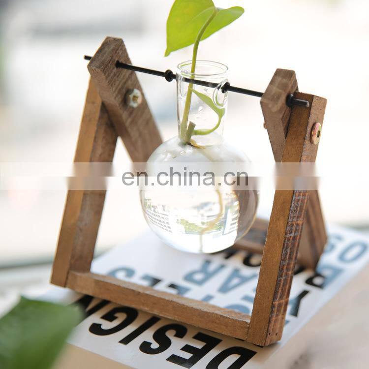 Terrarium Creative Hydroponic Plant Transparent Vase Wooden Frame vase decoration Glass Tabletop Plant Bonsai Decor flower vase