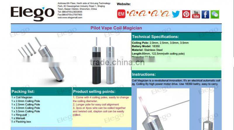 Easy Use Pilot Vape Coil Magician, wholesale price Electrical Automatic Coil Jig