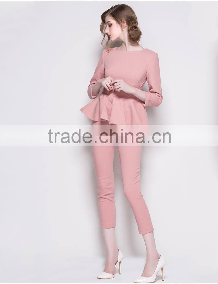 autumn clothing workwear solid color stitching flounce OL occupation suit fashion plus size women's clothing