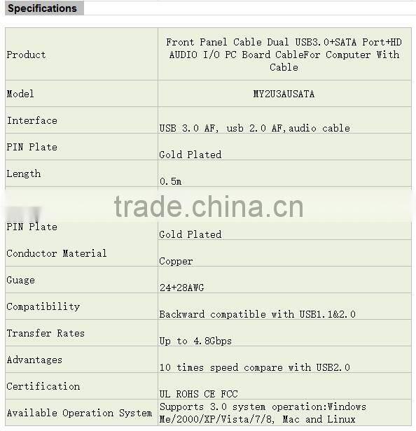 Front Panel Cable Dual USB3.0+SATA Port+HD AUDIO I/O PC Board CableFor Computer With Cable