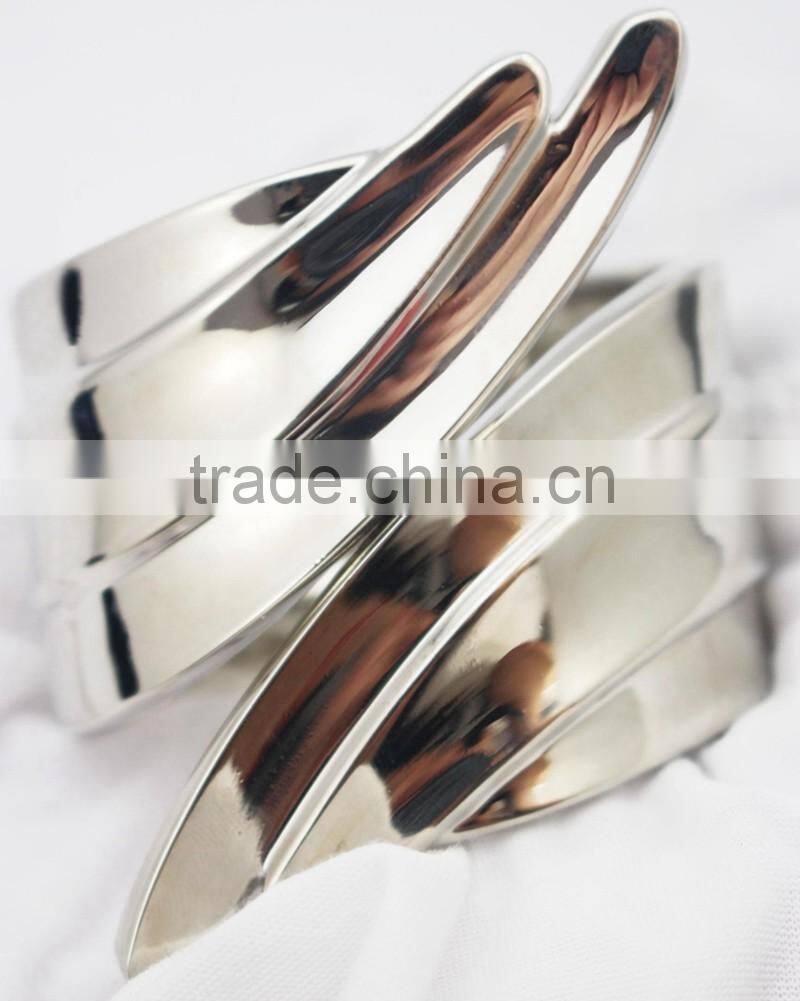 High Polished Stainless Steel Feather Leaves Bracelet Bangle