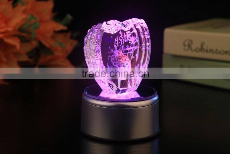 customer design elegant wedding gift 3d laser engraving crystal heart award