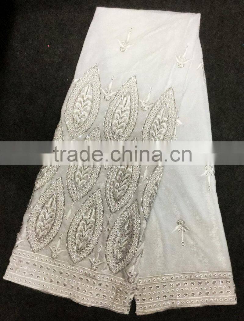 Wholesale olive green African velvet lace polyester velvet fabric