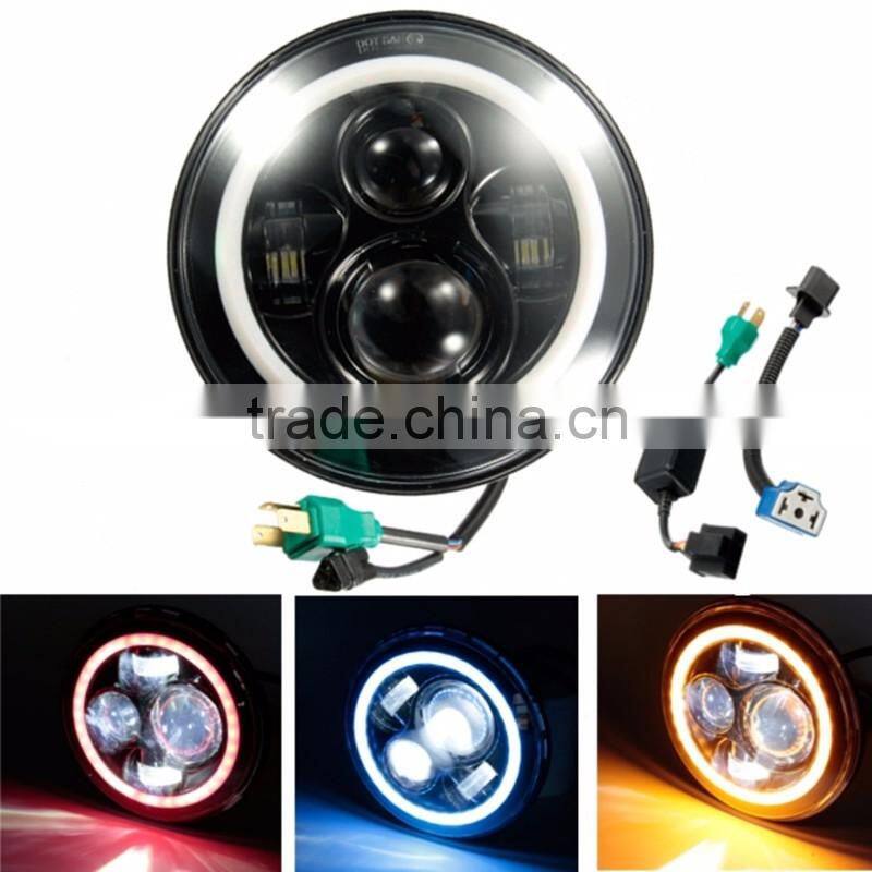 7 Inch Round 12v 24v 40W 3800 Lumens Hi/Lo Beam Cre-e LED Headlights With Halo Ring Angel Eyes DRL For Jee-p Wrangler JK TJ LJ