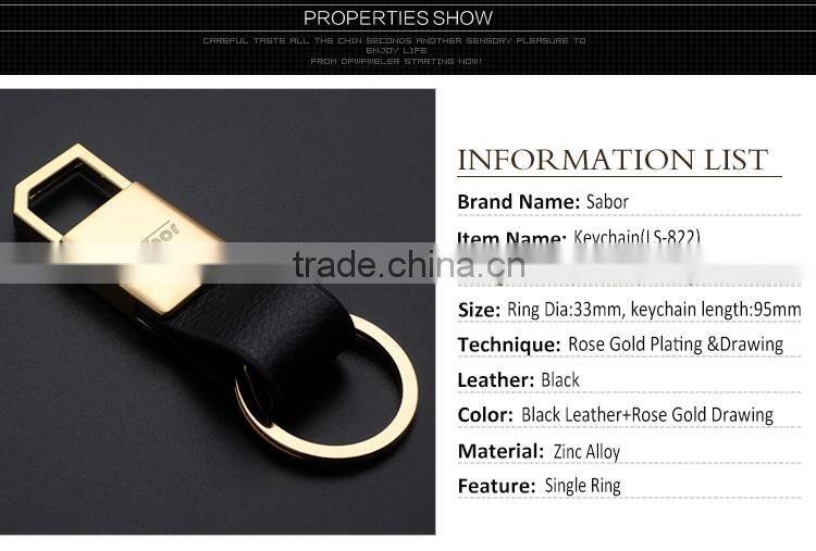 Custom Logo Gold Plating Leather Rotating Keychain