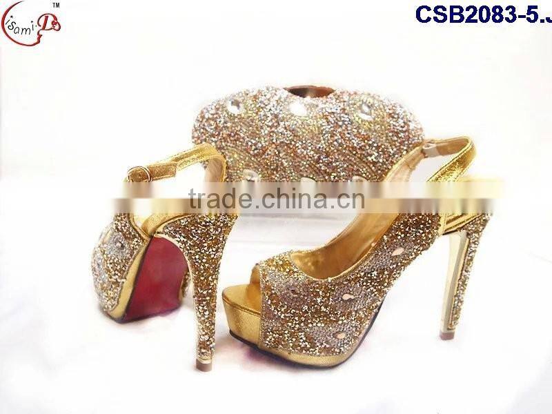 CSB2083 2016 No.1 sale new fashion New design Italian style high heel shoes bag with rhinestone for matching Cinderella dress
