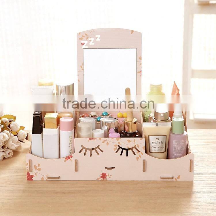 Home&office eco-friendly foldable wooden/plastic desktop storage box with glass