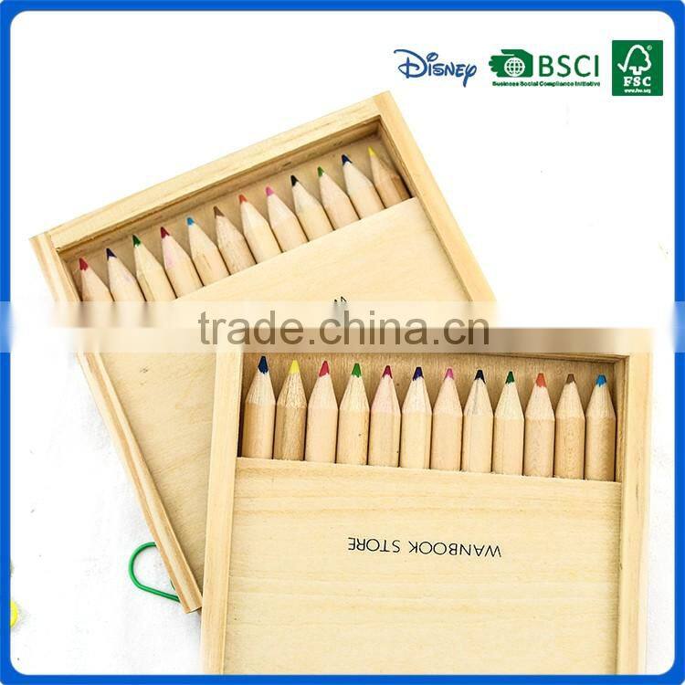 Hot sale wooden colored art coloring pencil set into slidding mini drawer wood box