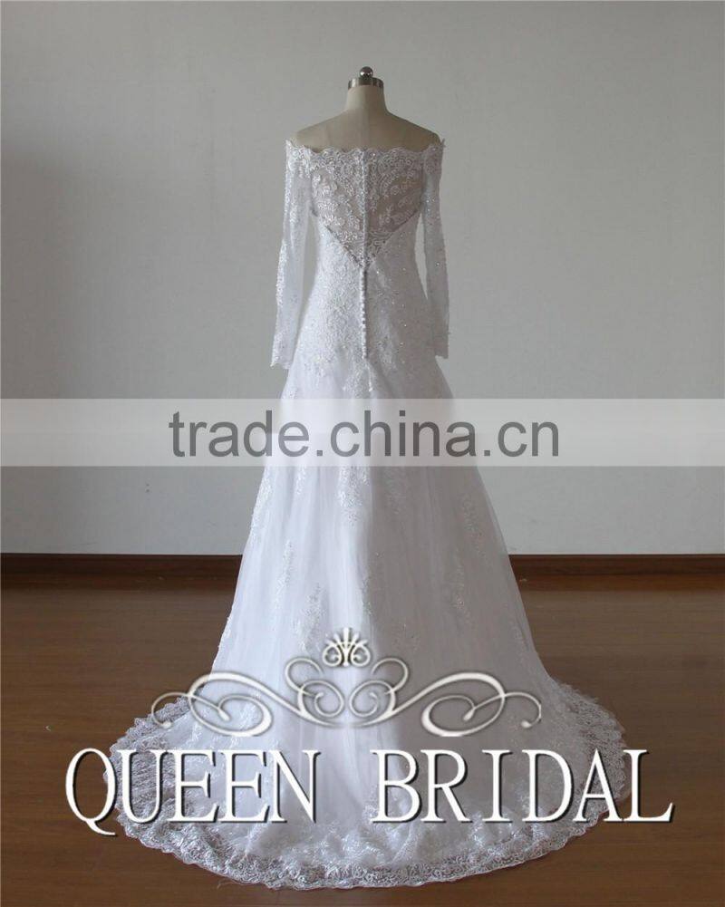 QUEEN BRIDAL Long Sleeve Wedding Dress Lace Beading Vestidos De Novia