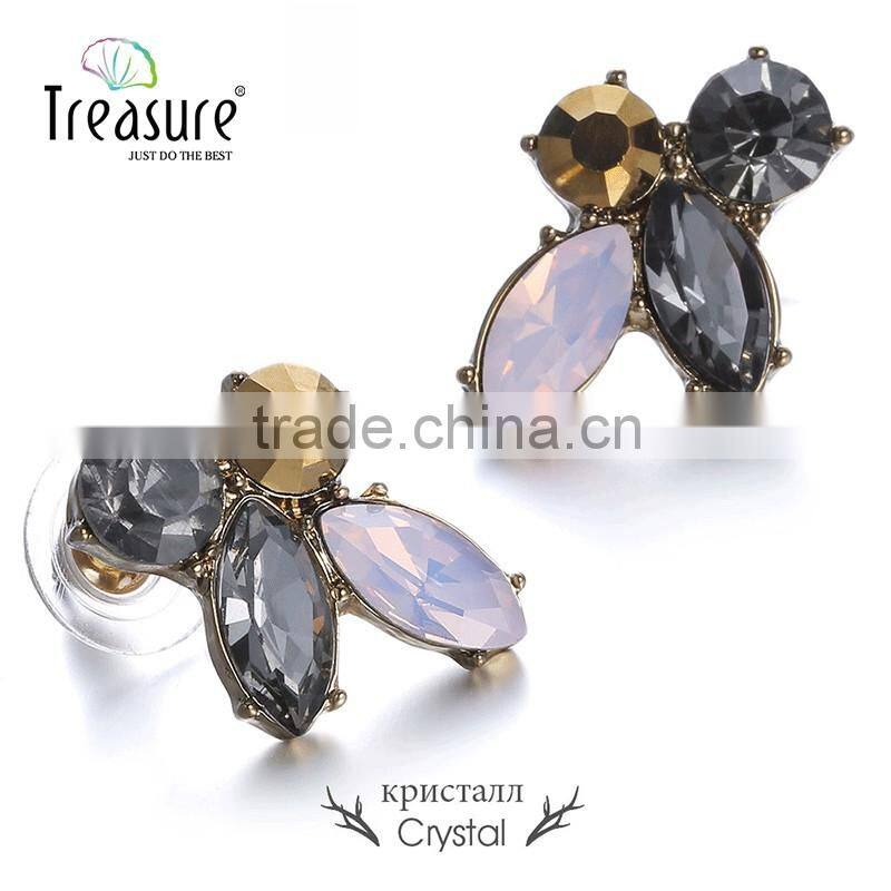 Luxury Fashion jewellry titanium alloy stud earrings pink glass earrings jewelry 2016