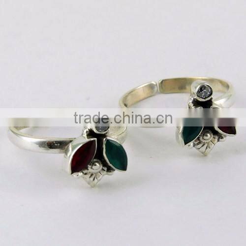 Be Better Red Onyx_Green Onyx_White CZ 925 Sterling Silver Toe Ring, Online Silver Jewelry, Unique Silver Jewelry