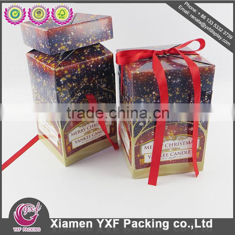 Custome design sky blue cardboard box gift packaing, gift paper box with white ribbon