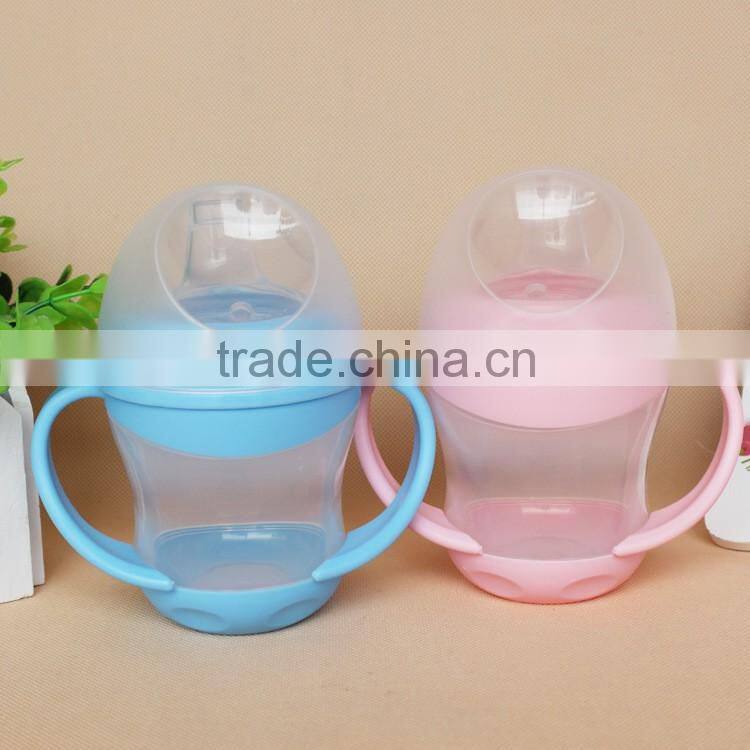 Plastic baby infant training water cup with double handle Baby Training Water Drinking Bottle