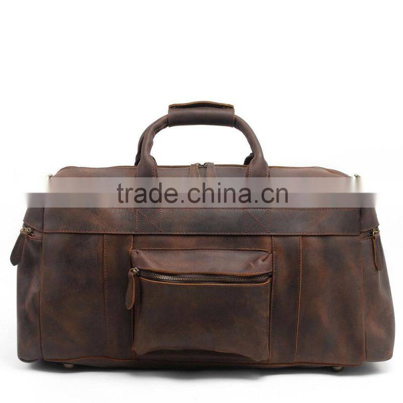 High Quality Cowhide Leather Duffle Weekend Bag