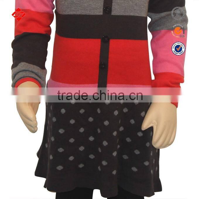 2016 Fashion Long-sleeve 100%Contton Crew Neck Children Dress