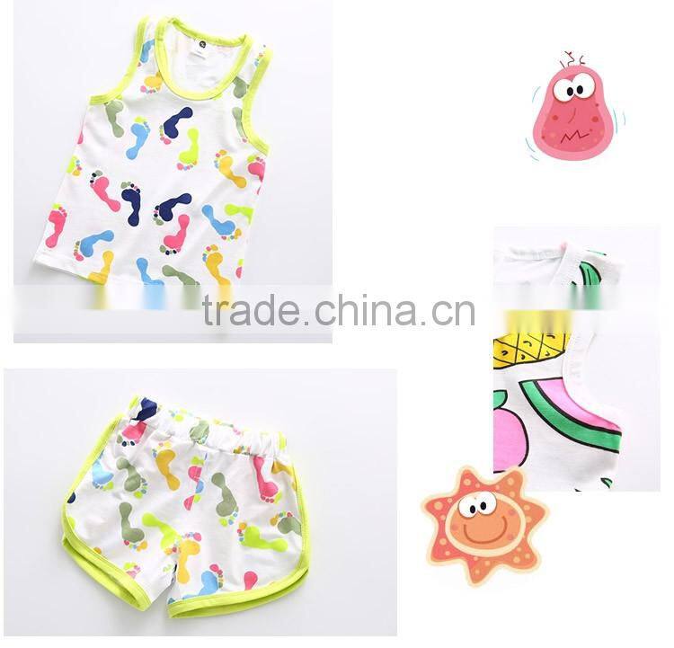 Wholesale Types of Cartoon Printed Comfort Summer Wear Children Tank Top Shorts Sets, Kids Clothes Set