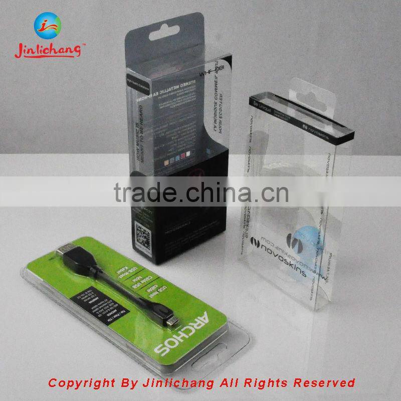 Folding plastic package boxes for electronics adapter/earphone/USB etc.