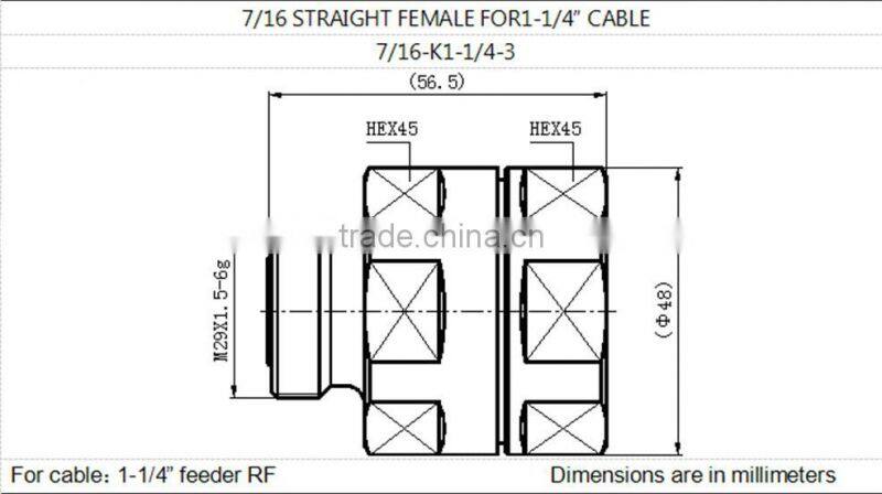 RF DIN (7/16) female connector for 1-1/4"cable