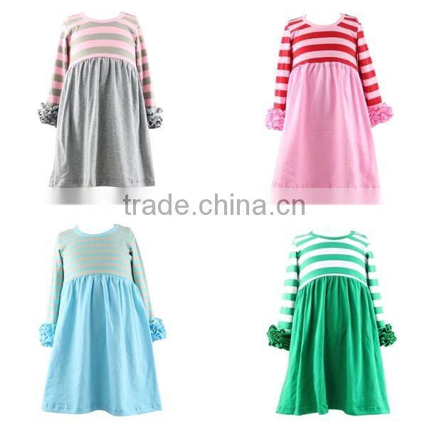 Wholesale baby clothes hot pink white girls ruffle dress triple icing sleeves dresses children frocks designs infant baby dress