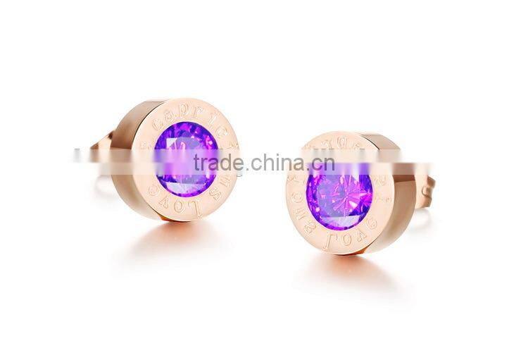 KSTONE Fashion Jewelry Wholesale Rose Gold Round Colorful Diamond Stud Earring