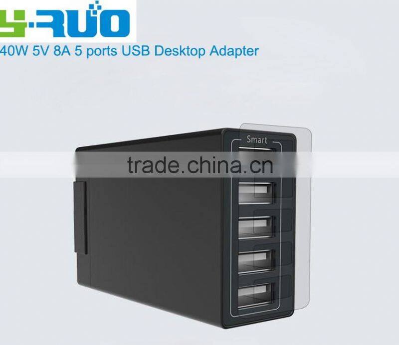 (40w 5-Port USB Charging Station) Multi-Port USB Charger Desktop Hub for iPhone 6s / 6 / 6 Plus, iPad Air 2 / mini 3, Galaxy S6