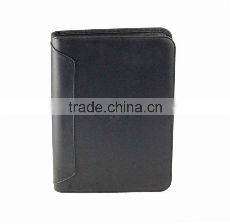 Zipper leather portfolio with notepad and calculator