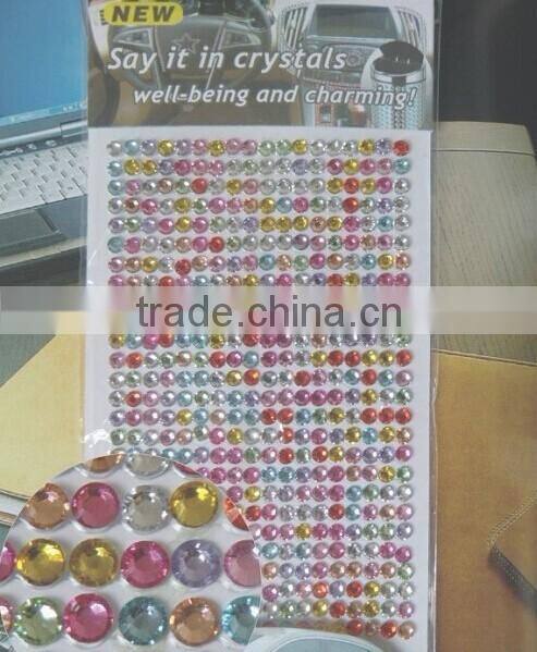 Colorful mirror phone car round rhinestone acrylic diamond sticker