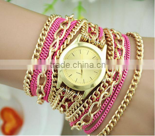 fashion Geneva wrist women metal long chain geneva lady watch