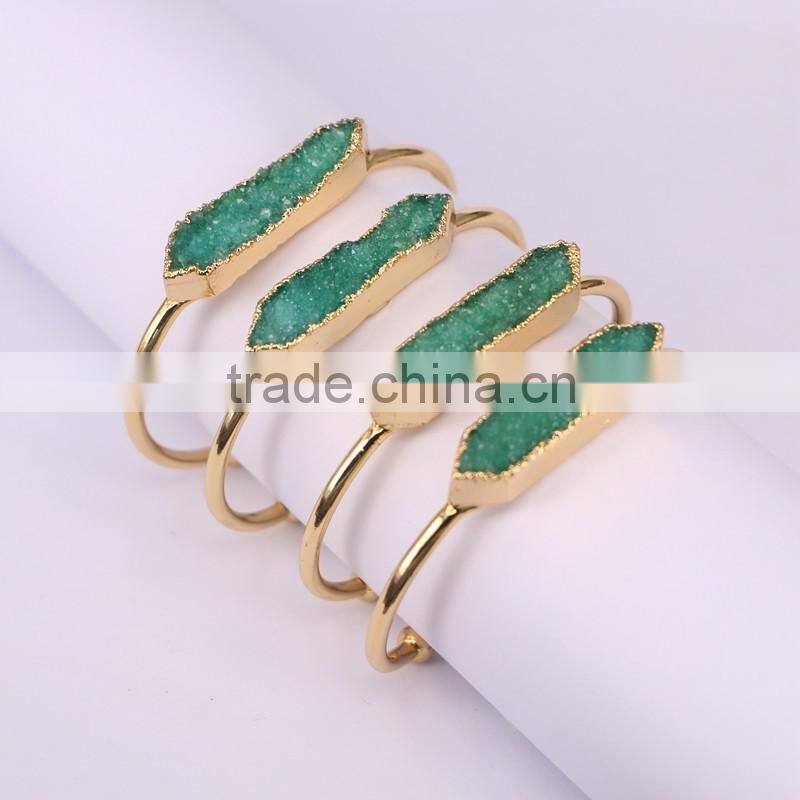 Fashion Gold Electroplated Brass Bangles, Natural Freshwater Pearl Gemstone Druzy Jewelry Bangles in Adjustable Size