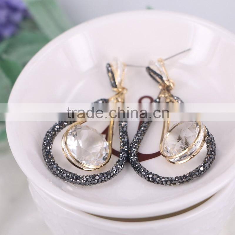 Crystal Zircon Dangle Jewelry Earring, Pave Rhinestone Waterdrop Fashion Gold Earring Studs