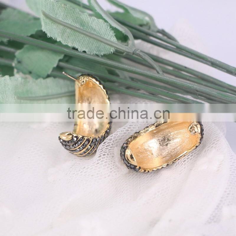 NEW Design Gold Cuff Earring, Pave Crystal Brass Golden Earring Jewelry