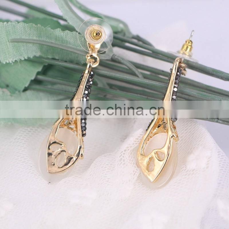 Latest Earring Design, Pave Crystal Zircon Cat Eye Gem stone Brass Fancy Gold Stud Earring