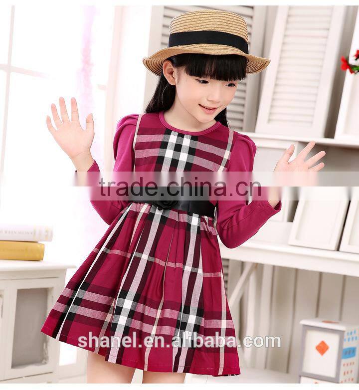 New arrival 2015 Autumn/Winter long sleeve girls plaid dress princess dress