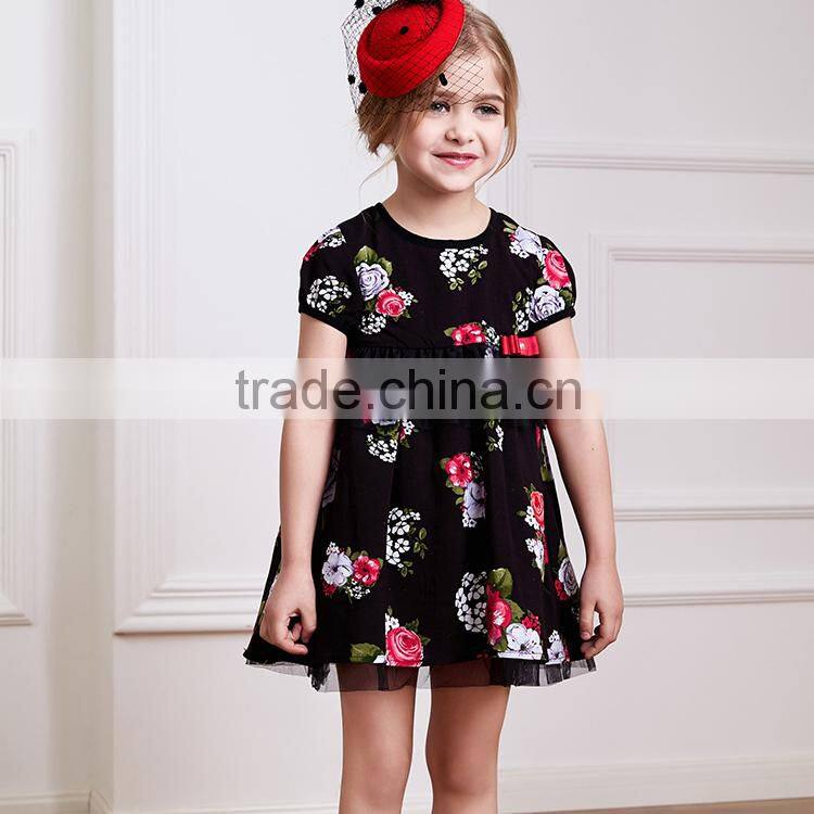 Beautiful embroidered baby girl dress,black casual dress with flower pattern