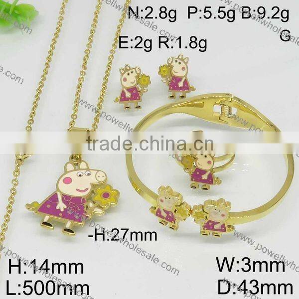 Hot gold color cartoon style stainless steel jewelry set made in china