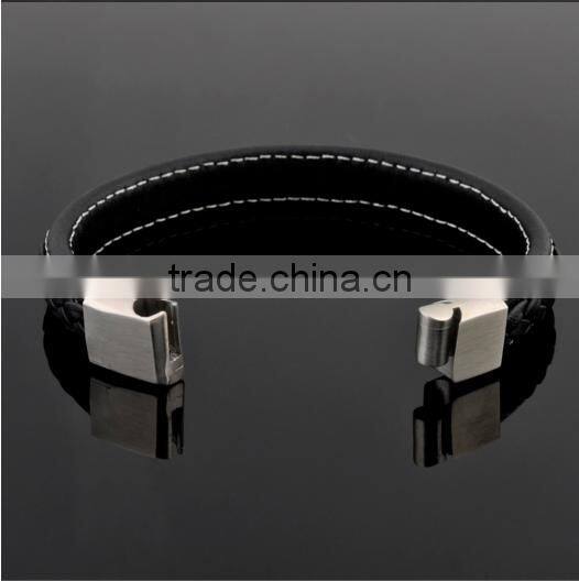 Latest Products In Market Mens Black Genuine Leather Bracelet 2016