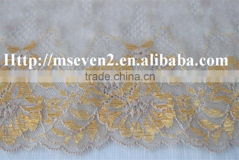 100% embroidery latest design in gold color fower elastic band lace frontal for dress