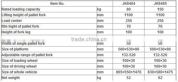 2017 New product Stacker 80kg 150kg Manual Hydraulic Stacker