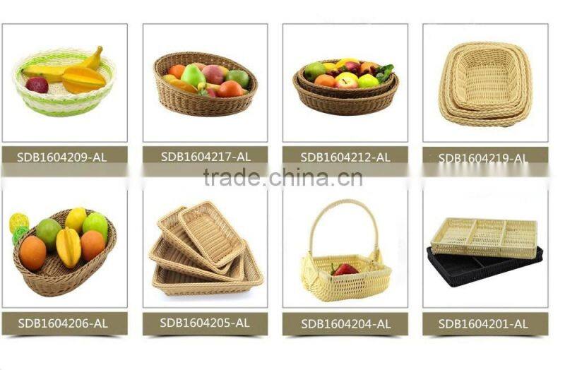 S&D Colored Plastic Rattan Bread basket , White Wicker Handmade Round Flowers Fruits Bread Picnic Gift basket
