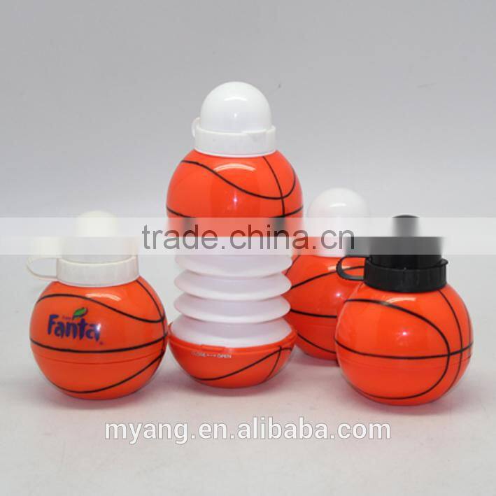 yiwu cheap price BPA FREE 450ml ball shape plastic water bottle,collapsible football foldable water bottle